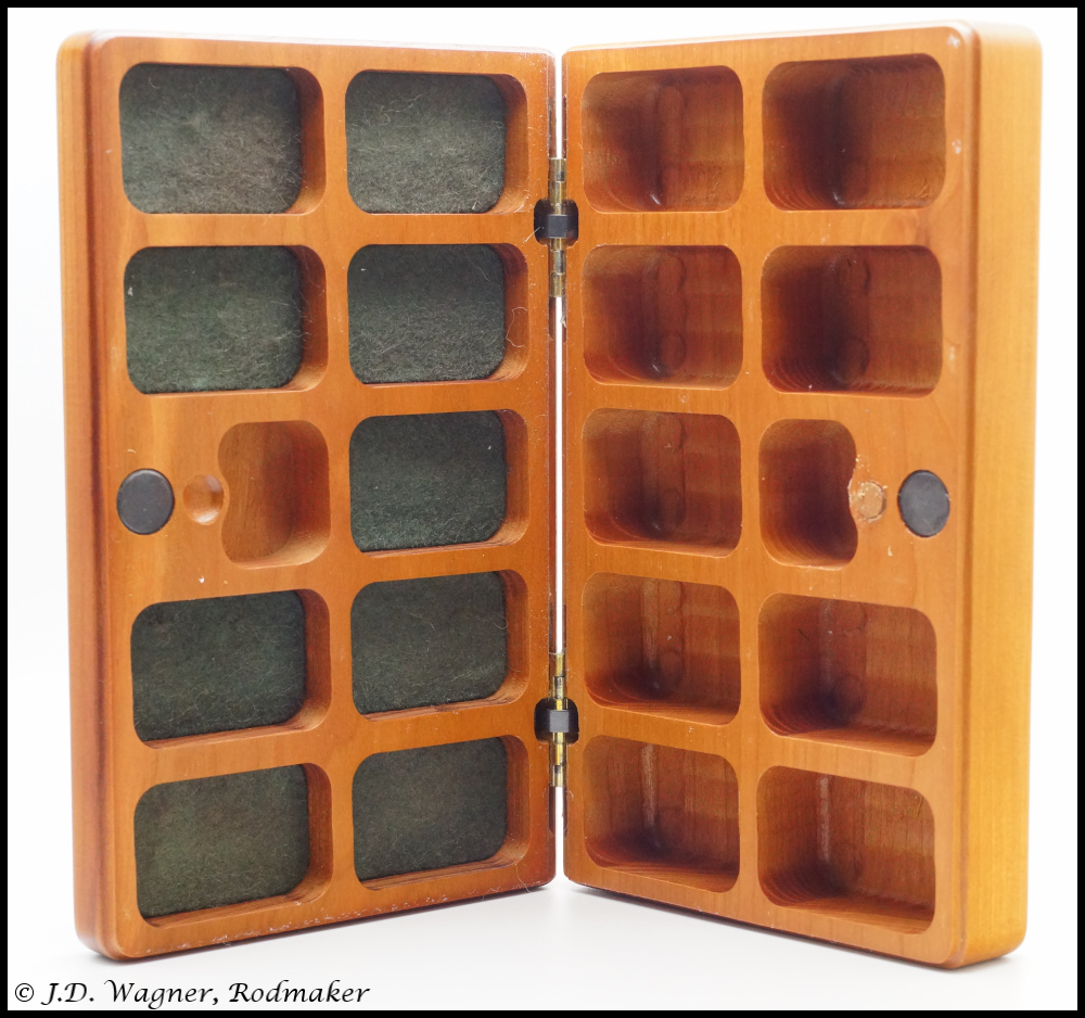 Fine collection of Folk Art Wood Fly Boxes, J.D. Wagner, Agent